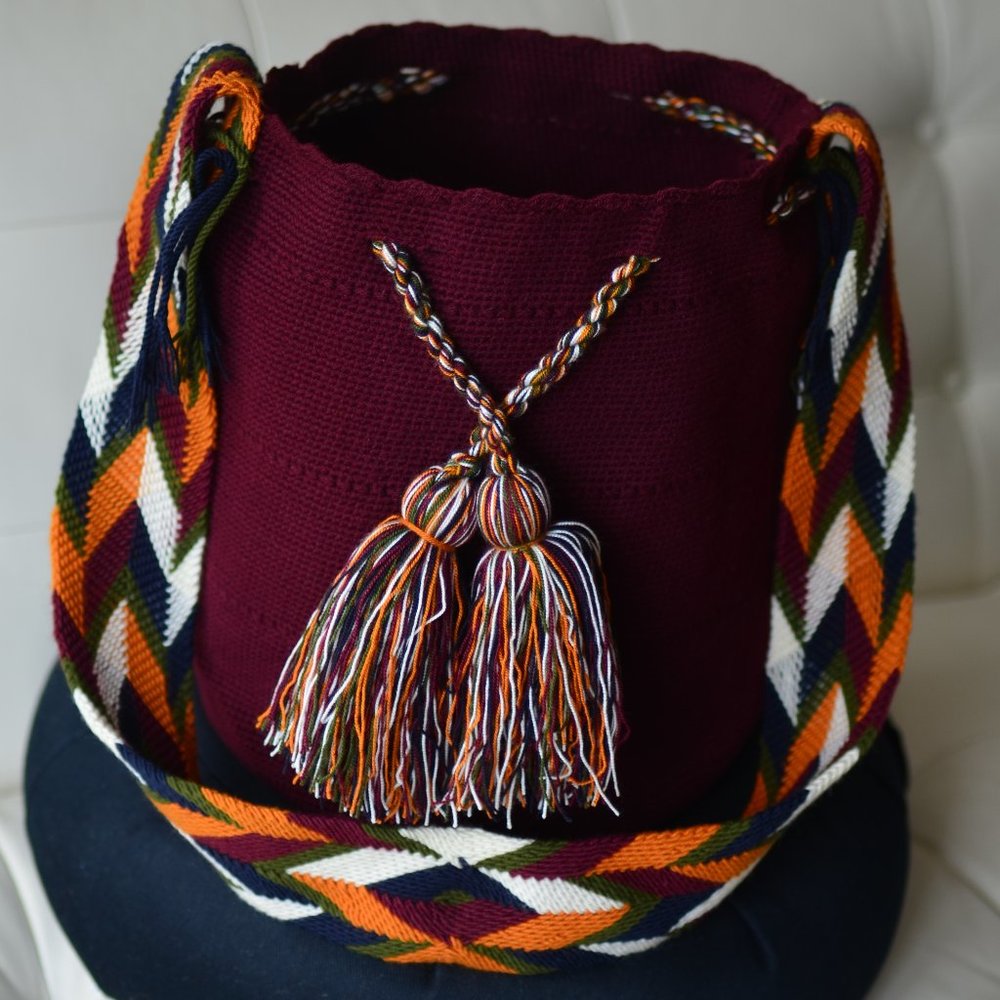 Wine / Mustard Wayuu Mochila Cross-Body Bag